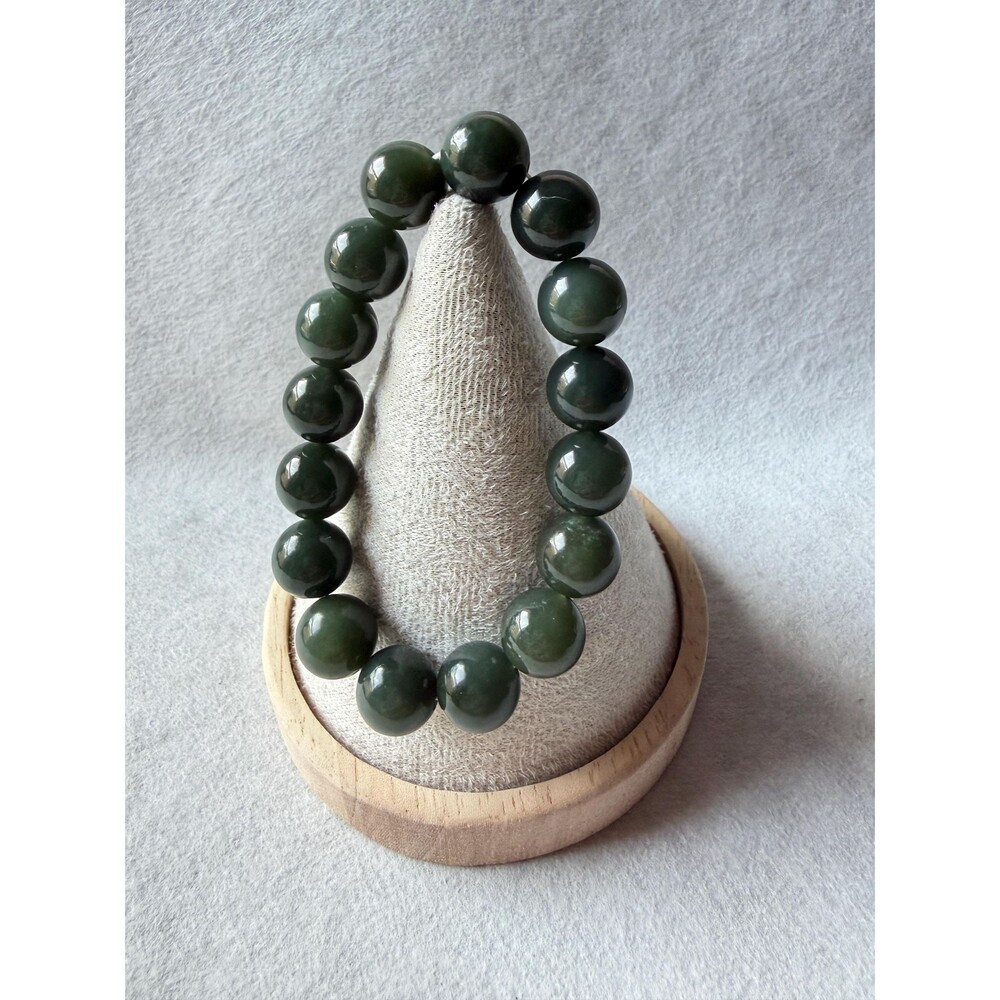 Natural dark Green blue Jade Bracelet 12mm | Round Bead Stretch 15cm Wrist